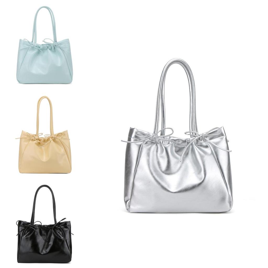 Simple Pu Bowknot Drawstring Bag For Daily Use