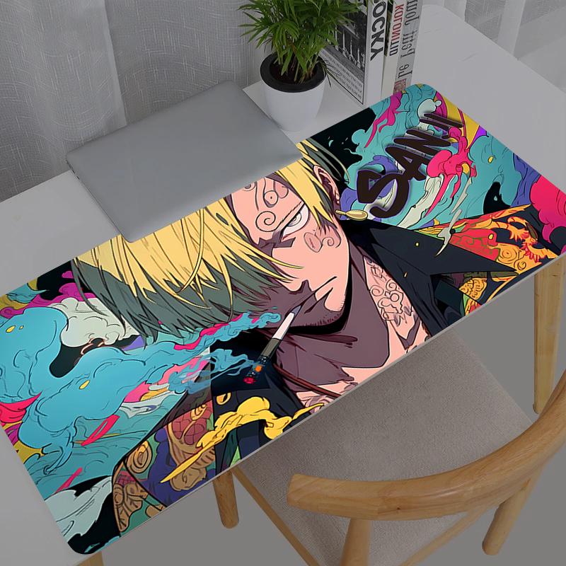 Gaming Mousepad One Piece Sanji Anime Big Computer Gamer Mouse Pad Natural Rubber With Locking Edge Gaming Mouse Mat Xxl