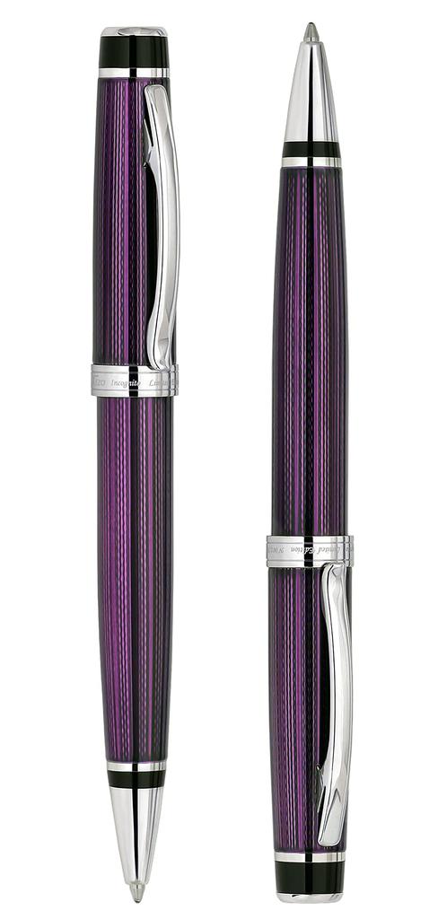 Xezo Incognito Brass Ballpoint Pen Purple Metallic Color Diamond Cut Engraved Serial Number Platinum Plated Parts Purple (Secret B-2)