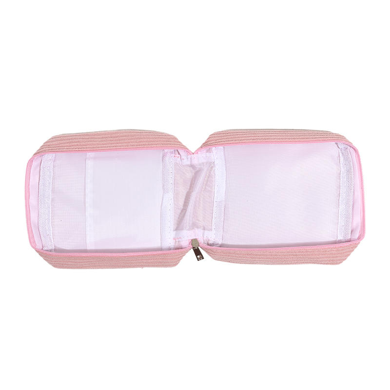 Women Portable Mini Corduroy Sanitary Napkins Storage Bag Travel Solid Color Cosmetic Toiletry Pouch with Zipper