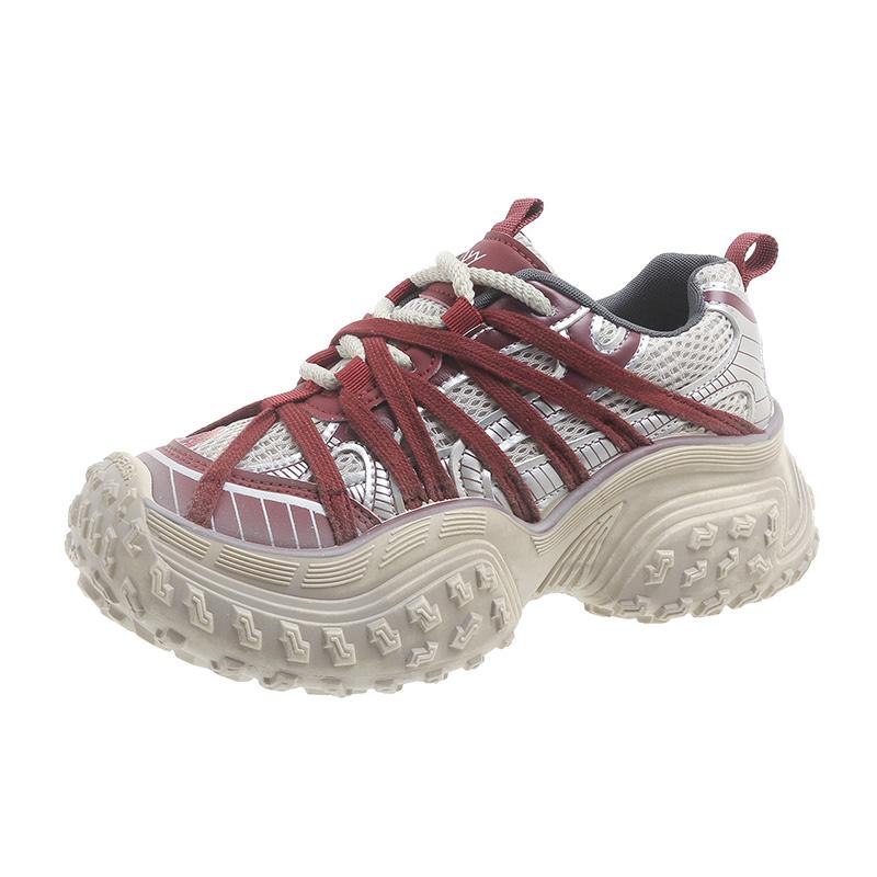 2024 Mixed Color Stitched Fashion Sneakers Spring Autumn Mesh Women's Shoes Durian Sole Lace Up Women's Vulcanized Shoes