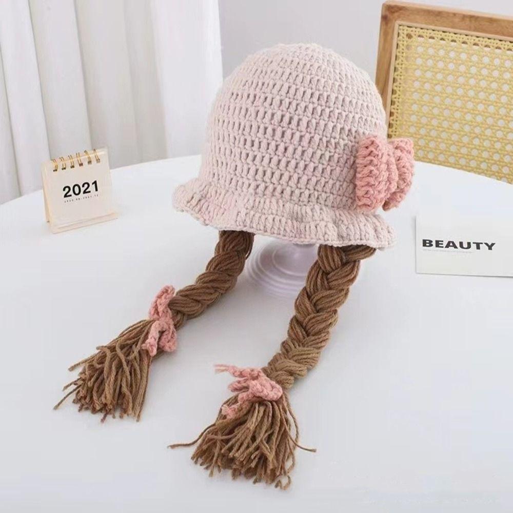 Cute Baby Hat Wig Warm Newborn Braid Wig Cap Fashion Infant Knitted Hat Wig Photography Props