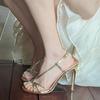 Gold High Heels Women's Summer New One-word Strap Stiletto Sexy Temperament Socialite Style Women's Strap Sandals