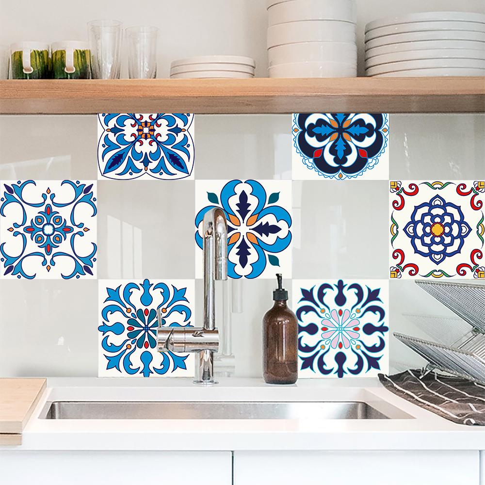20 шт., наклейка на плитку в богемном стиле, кухонный щиток, шкаф, стол, ремонт ванной комнаты, средиземноморская наклейка на стену, художественные наклейки на стену