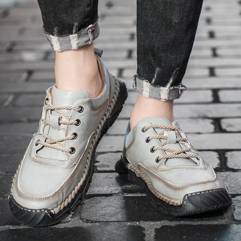 Удобные балетки Кожаная мужская повседневная обувь Классическая шнуровка Обувь для улицы Элегантная офисная мужская обувь Обувь для пешего туризма Мужские кроссовки для ходьбы