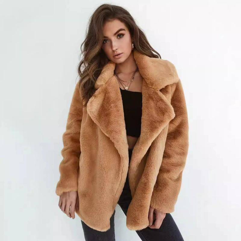 Womens Mid-Length Faux Fur Blazer Coat Casual Lapel Outerwear All