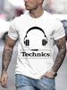 Футболки с принтом наушников Technics для мужчин Харадзюку Модные футболки Оверсайз Летние с коротким рукавом Модные Свободные DJ Футболки Топы
