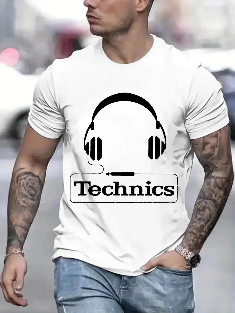 Футболки с принтом наушников Technics для мужчин Харадзюку Модные футболки Оверсайз Летние с коротким рукавом Модные Свободные DJ Футболки Топы