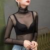 Sexy Women T Shirt See Through Transparent  Tops Long Sleeve Sheer Slim Ladies Turtleneck T-Shirt New Arrival Women Pullover