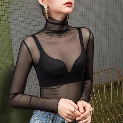 Сексуальная женская футболка, прозрачные топы, прозрачная тонкая женская футболка с длинным рукавом и воротником, Новое поступление, женский пуловер