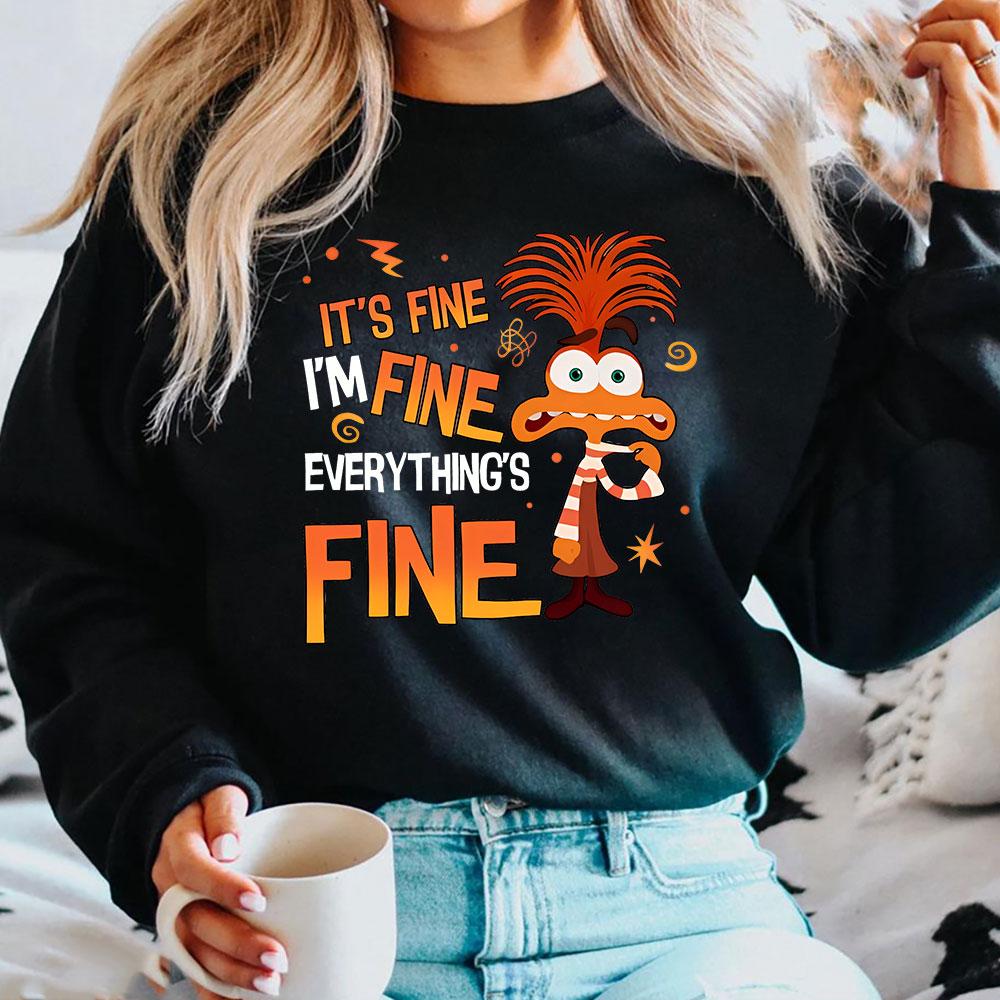 Тревога изнутри 2 Толстовка Everything Is Fine Тревога изнутри Эмоции Футболка Ретро Психическое здоровье Толстовки Подарок фанатам