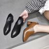 Pointed Head Deep Mouth Single Shoes Women's Shoes Spring New Models First Layer Cowhide Rear Zipper Thick Heel Middle Heel Fashion Shoes