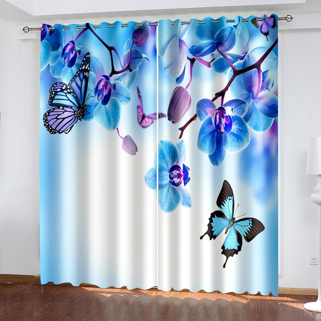 2Panels Garden Plant Orchid Curtains for Bedroom Living Room Kitchen Home Window Blinds Treatments Curtains Grommet Top Cortina