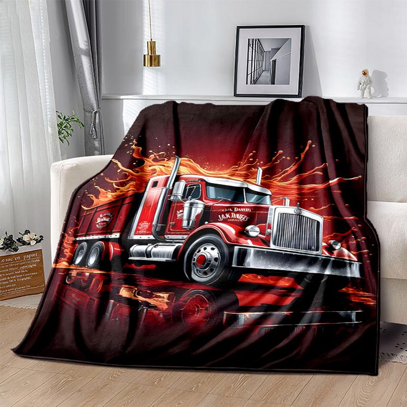 Truck Driver Flannel Blanket Soft Warm All-Season Throw, Design for Camping, Car Travel, Hiking Sofa, Bed, Office Perfect Gift for Parties