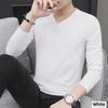 Мужская белая базовая футболка с V-образным вырезом и длинным рукавом на осень и зиму