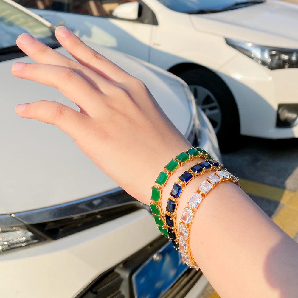 Браслет «Квадратный» с полным бриллиантом Aaa цирконом, с гальваническим золотым покрытием, женское украшение