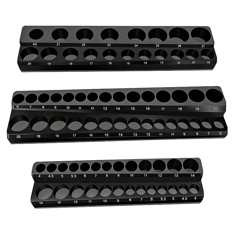 Magnetic Metric Socket Organizer Set 4-27mm Storage Tray Double-Row Tool Holder for 1/4 3/8 1/2 Drive Sockets Marine Boat Repair