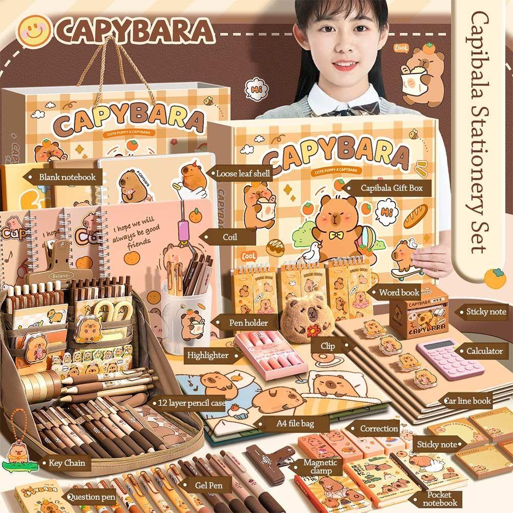 Large Capacity Gift Box Capybara Stationery Set Abundant School Supplies for Students
