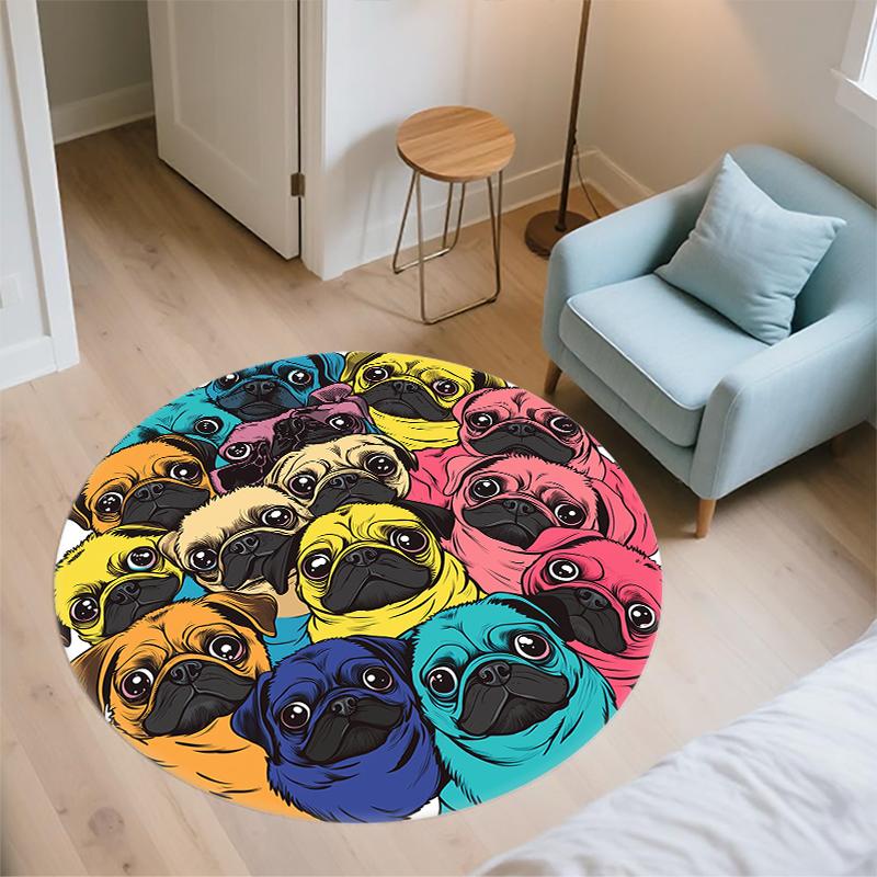 Pug pattern round rug,Carpet Rug for Living Room Bedroom Sofa Playroom Decor,Non-slip Floor Mat,Holiday Gifts and Birthday Gifts