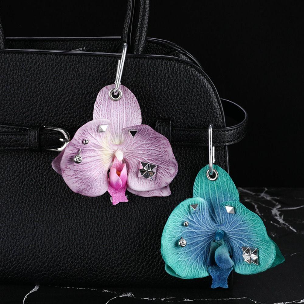 Phone Charms Phalaenopsis Orchid Keychain Leaves Bag Pendant Imitation Flower Pendant Couple