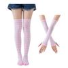 Womens Striped Arm Warmers Leg Warmers Set Winter Knitted Over The Knee High Socks Long Fingerless Gloves Set for Christmas Halloween