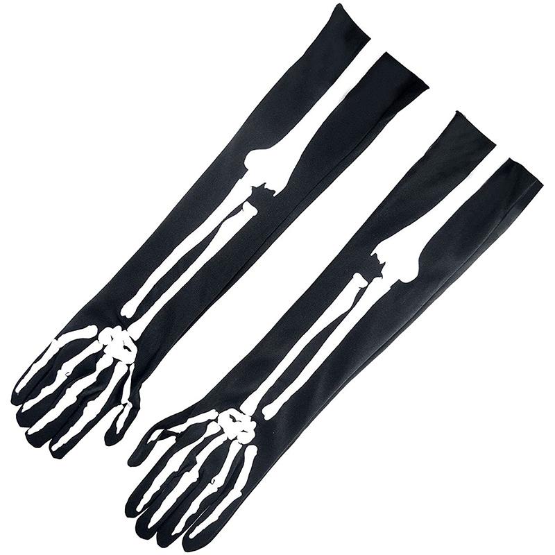 Unisex Winter Adult Halloween Skeleton Skull Full Finger Long Gloves Glow In The Dark Stretch Cosplay Goth Mittens Accessories