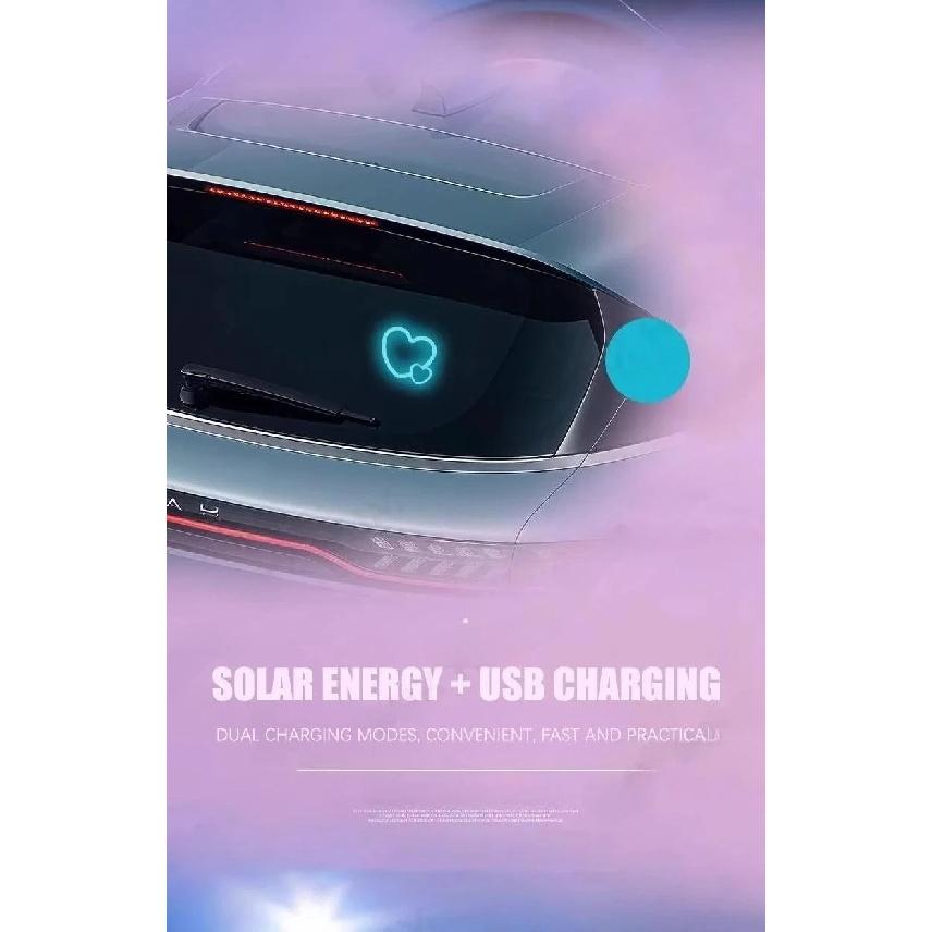 Solar Powered Car Neon Light Wireless Cute Heart Shaped Led Ambient Light Suction Cup USB Rechargeable Atmosphere Breathing Lamp