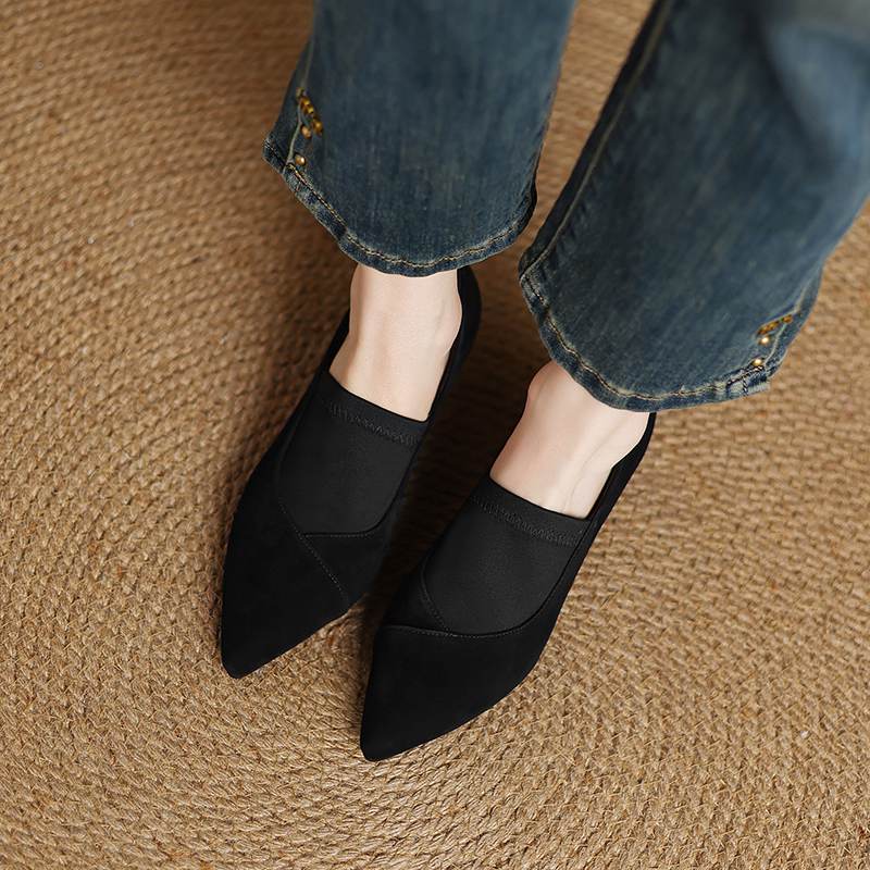 Krazing Pot Обувь из овчины замши Осень Зима Туфли Стилет Средний каблук Размер 43 Размер 42 Острый носок Глубокие лодочки