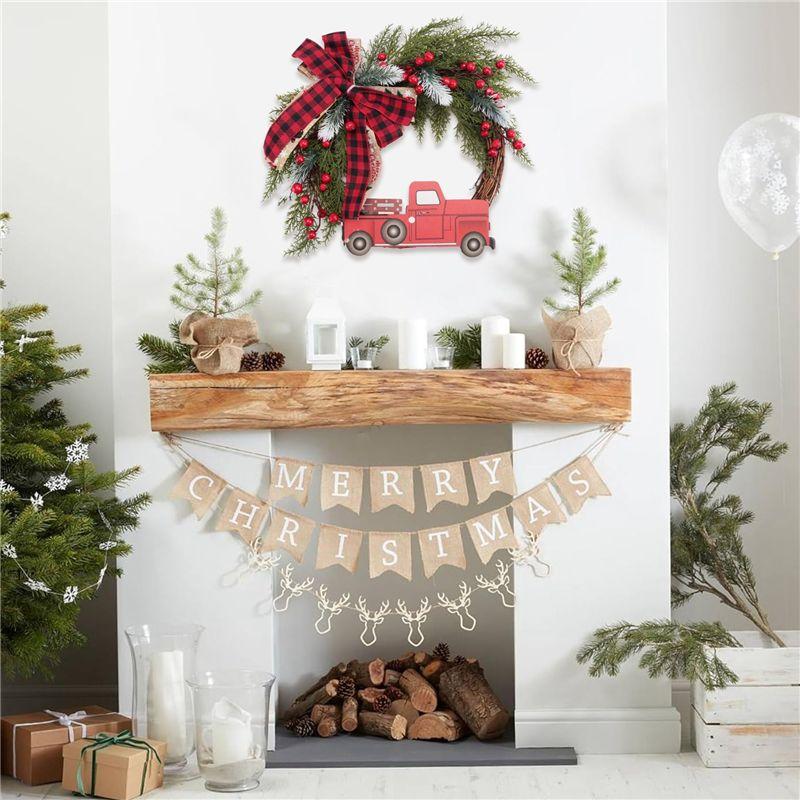 AEE2-Red Truck Christmas Decor Christmas Wreath Hanging Decor For Autumn Harvest Thanksgiving 1Pc