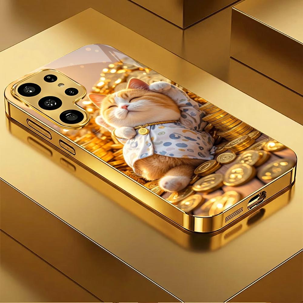Treasure Luxury kitty Высококачественный чехол для телефона Электроокрашенный стеклянный чехол для телефона для Samsung Galaxy S26 S25 S24 S23 S22 S21 FE, Ultra, Plus