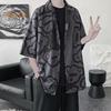 Летняя мужская рубашка из шелка Ice Silk с короткими рукавами, свободная, с принтом, средней длины, на пуговицах, корейский стиль, кардиган для отдыха на пляже