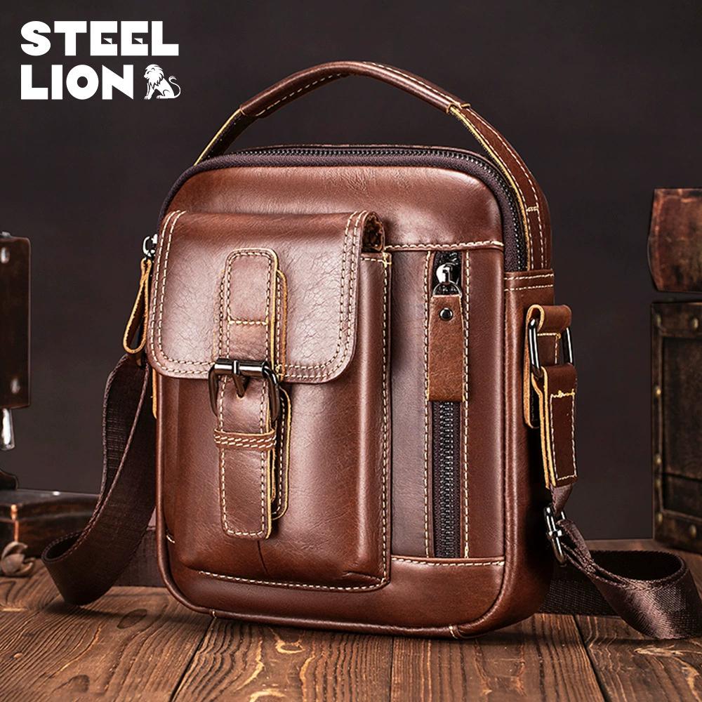 LAOSHIZI Men's Genuine Leather Shoulder Bags High Quality Tote Fashion Business Man Messenger Bag Big Size Top Layer Cowhide Bags For Man