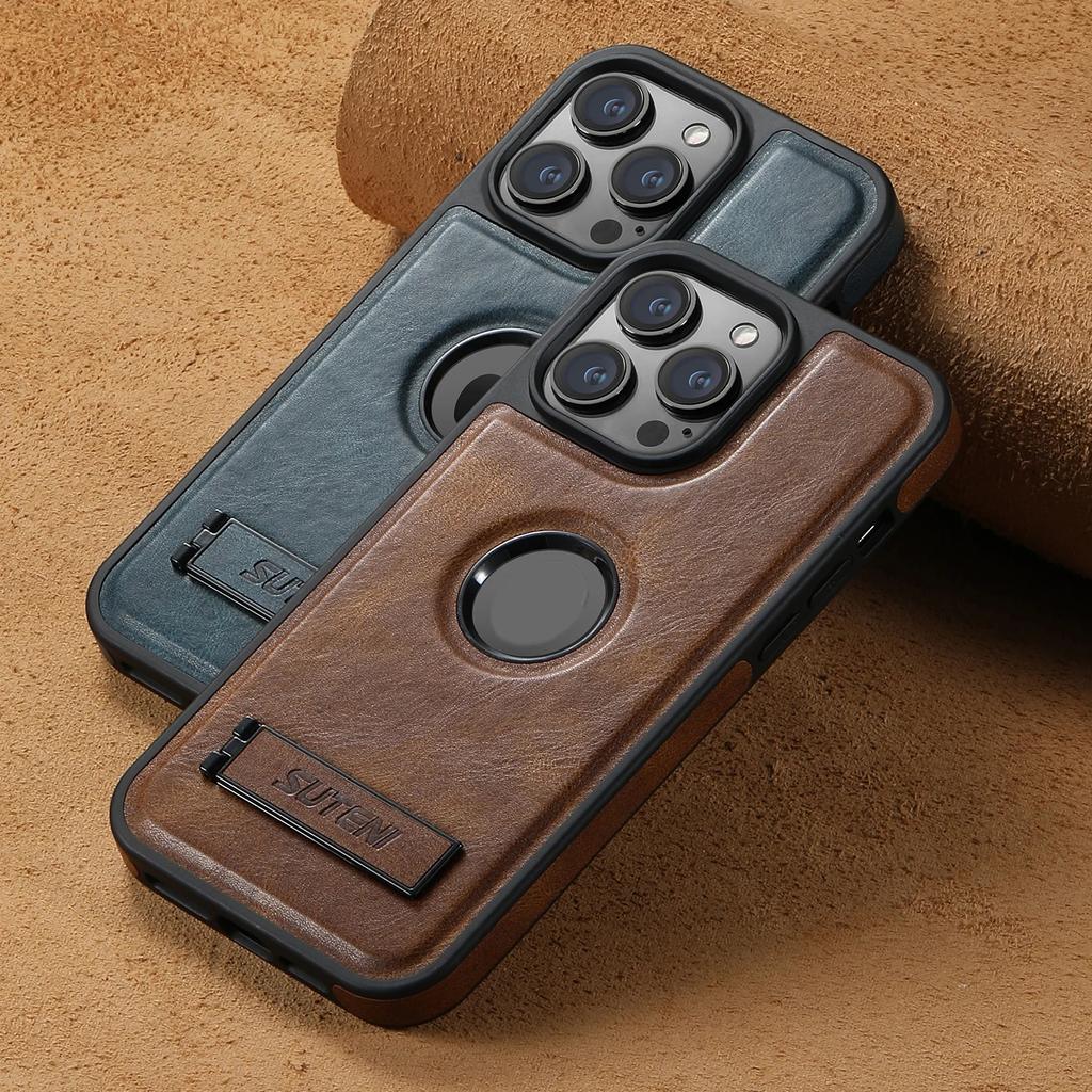 Magnetic Leather Phone Case For IPhone 13 12 15 14 Pro Max 15Plus Magsafe Invisible Bracket Cover For iPhone 12 13 14 15 ProMax