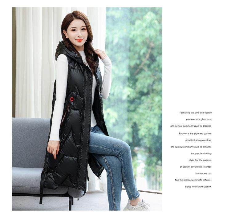Осенне-зимняя женская однотонная свободная ветрозащитная жилетка средней длины с капюшоном без рукавов, женская куртка
