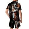 Летняя мужская модная удобная свободная повседневная спортивная одежда с принтом животных с коротким рукавом