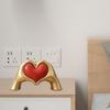Heart Hand Sculpture Gold Resin Love Hands Heart Statue with Red Heart for Living Room Bedroom Office Coffee Table Desk Wedding Party Decor