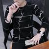 Men's Spring and Fall Long-sleeved Striped T-shirt Thin Section Printing Round Neck Bottoming Shirt