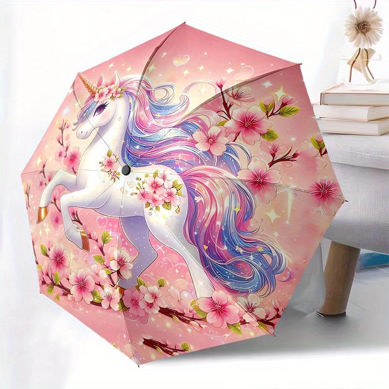 Unicorn Fantasy Automatic Folding Umbrella  8 Ribs, Durable Iron Frame, Bright Color Pattern Compact Travel Umbrella, Suitable for Outdoor,