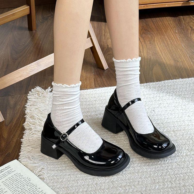 British College Style Jk Uniform Small Man Small Leather Shoes Black High Heel Patent Leather Mary Jane Shoes Women's New 2025