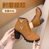 2025 New Personalized Versatile High-heeled Short Boots Spring and Autumn Bare Boots Martin Boots Women's British Style Boots Black Light Brown