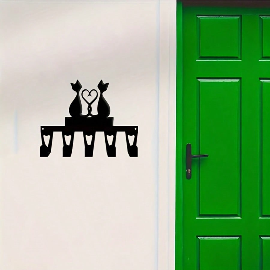 Винтажный металлический держатель для ключей в виде кошки, деревенский кованый, 5 крючков, ручная работа, подарок