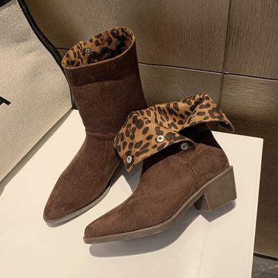 Леопардовые женские ботильоны Дизайнерские Новые Туфли на каблуке с острым носком 2025 Зима Готика Ретро Женские Босоножки-гладиаторы Туфли Ботильоны