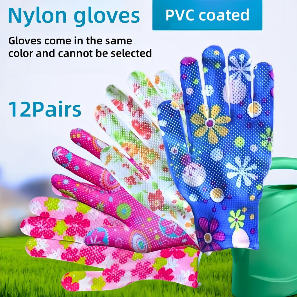 12Pairs Nylon Labor Gloves Non-Slip Work Gloves Palm-Coated Gardening Gloves Planting Yard Cleaning Palm