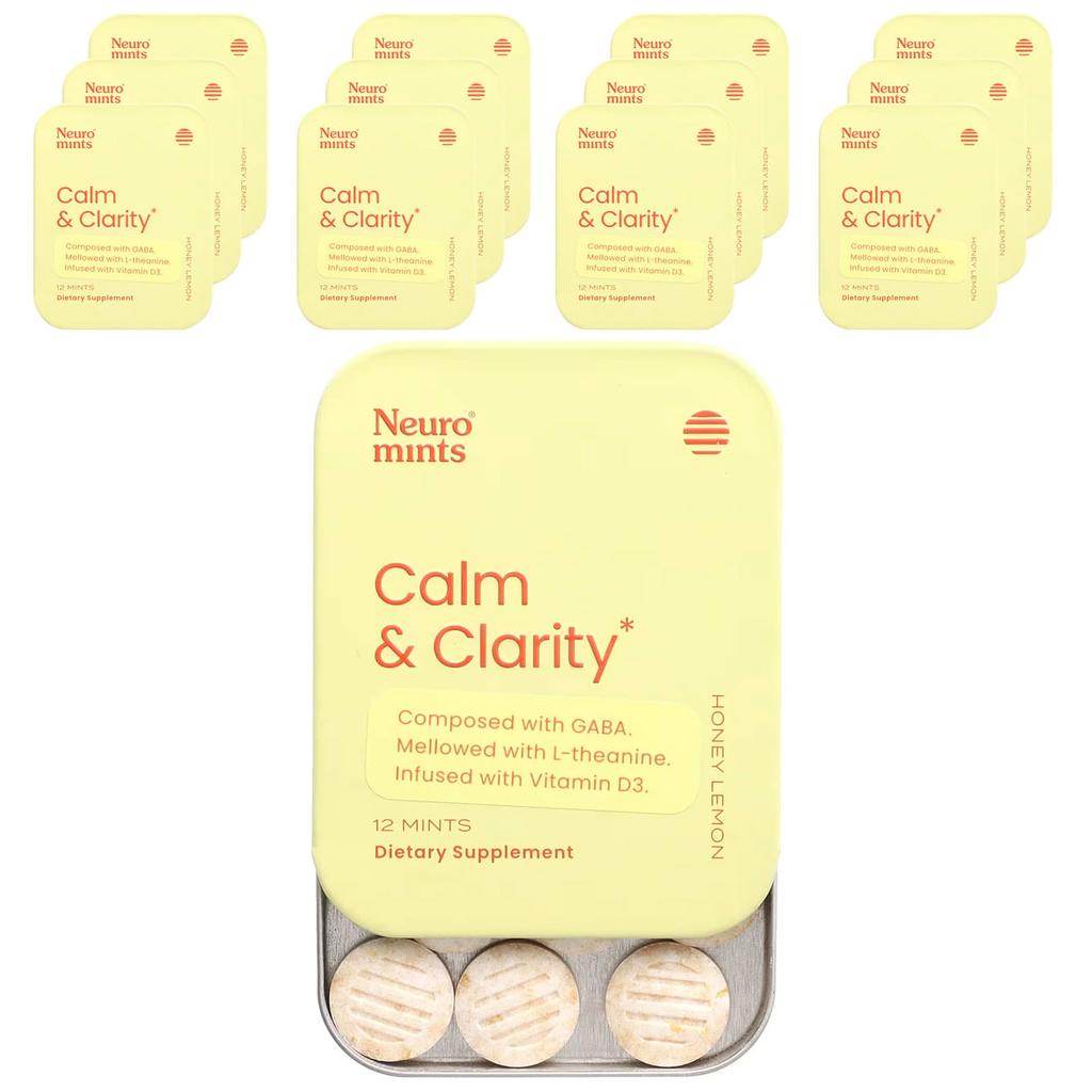 NeuroGum NeuroMints, Calm & Clarity, медовый лимон, 12 штук в упаковке, по 12 штук в каждой