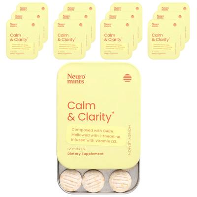 NeuroMints, Calm & Clarity, медовый лимон, 12 штук в упаковке, по 12 штук в каждой