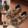 2025 New Mink Leopard Print Buckle Hair Shoes Winter One-pedal Flat-soled Velvet Bean Shoes Cotton Shoes Women