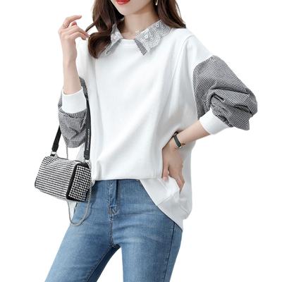 MEME XTRA Pullover Sweatshirt with Lace Check Long and a Flattering Polo Perfect for and Perfect for Fall and Winter and Women's Stand-Up Collar,