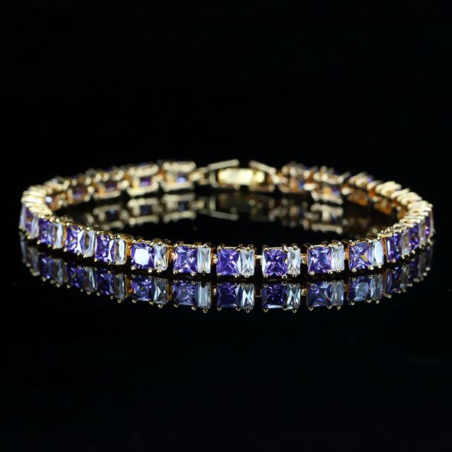 Pera Fashion Серебристый Цвет Ювелирные Изделия Множество Желтых Розовых Фиолетовых Циркониевых Камней Браслет на Квадратной Цепи Типа Теннис для Женщин B022