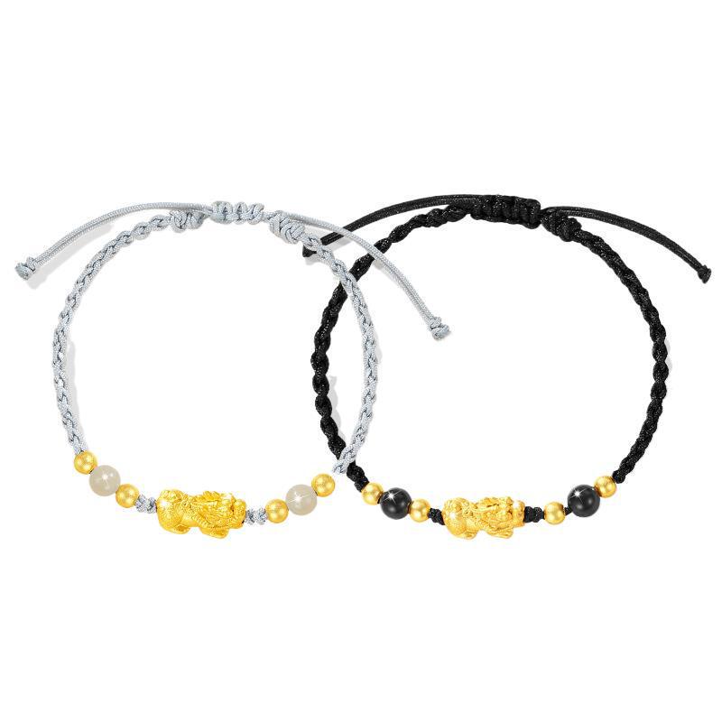 Браслет Пиксю из серебра 999 пробы с нефритом Хэтянь и черным агатом - Унисекс в национальном стиле