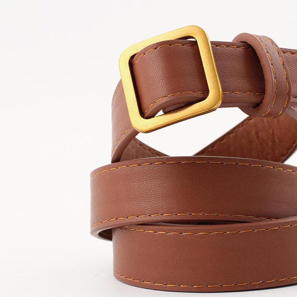 Women Retro No Holes Belt with Gold Color Square Buckle